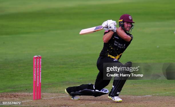 Corey Anderson of Somerset bats during the Vitality Blast match between Somerset and Glamorgan at the Cooper Associates County Ground on August 12,...