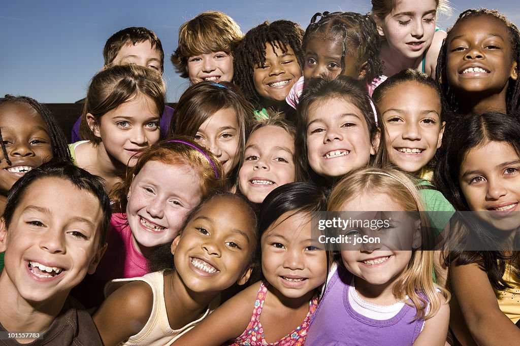 Portrait of happy kids, smiling, outdoors