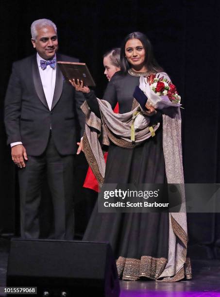 Rani Mukherjee speaks after winning the Westpac Best Actress Award during the Westpac 2018 Indian Film Festival of Melbourne Awards Night 2018 at The...