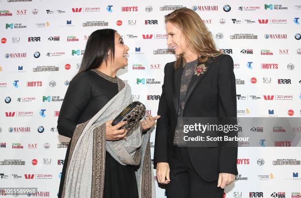 Rani Mukherjee and Rachel Griffiths attend the Westpac IFFM Awards Night 2018 at The Palais Theatre on August 12, 2018 in Melbourne, Australia.