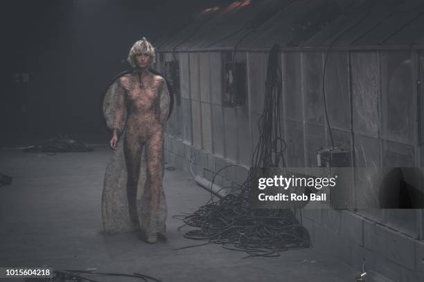 Model on the runway for Han Kjobenhavn during Copenhagen Fashion Week Spring/Summer 2019 on August 8, 2018 in Copenhagen, Denmark.