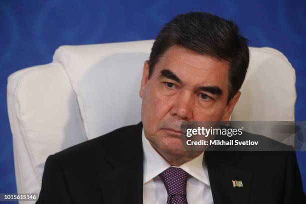 Turkmen President Gurbanguly Berdimuhamedow is seen during the Caspian Summit on August 12, 2018 in Aktau,Kazakhstan. Leaders of Russia, Iran,...