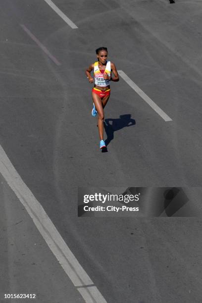 Spanish athlete Trihas Gebre in the Womens Marathon final during day six of the 24th European athleteics Championships at Olympiastadion on August...