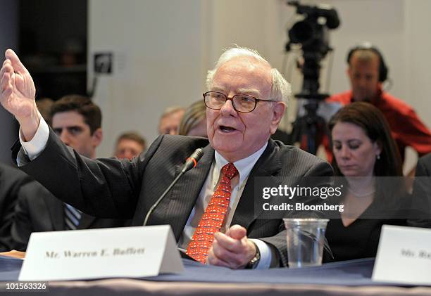 Warren Buffett, chairman and chief executive officer of Berkshire Hathaway Inc., testifies at a hearing of the in New York, U.S., on Wednesday, June...