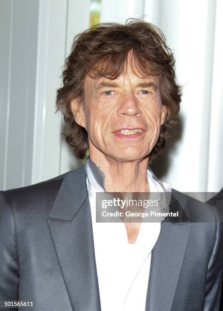 Singer Mick Jagger of the Rolling Stones attends the 'Stones in Exile' Photo Call held at the Salon Martha Barriere at the Hotel Majestic during the...