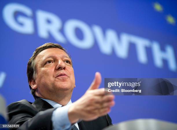 Jose Manuel Barroso, president of the European Commission, speaks at a news conference in Brussels, Belgium, on Wednesday, June 2, 2010. Barroso...