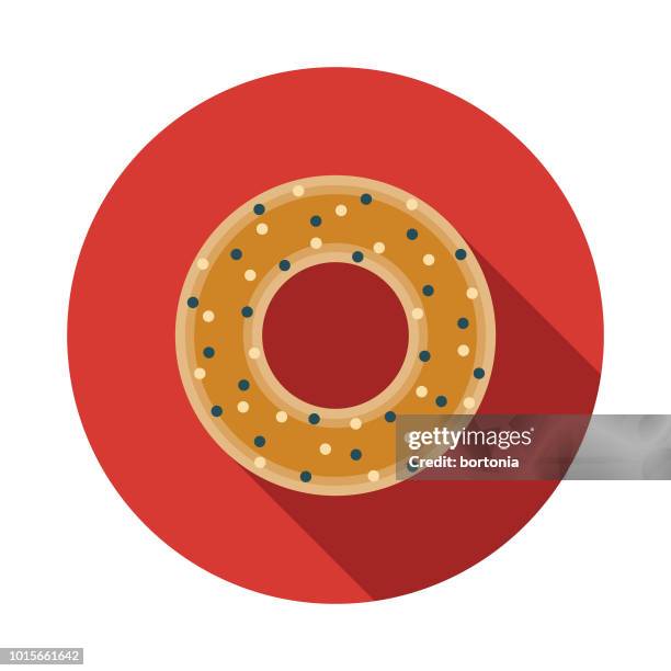 bagel flat design breakfast icon - poppy seed stock illustrations