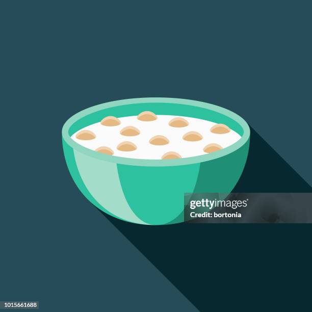 ilustraciones, imágenes clip art, dibujos animados e iconos de stock de icono de desayuno cereal diseño plano - cereal de desayuno