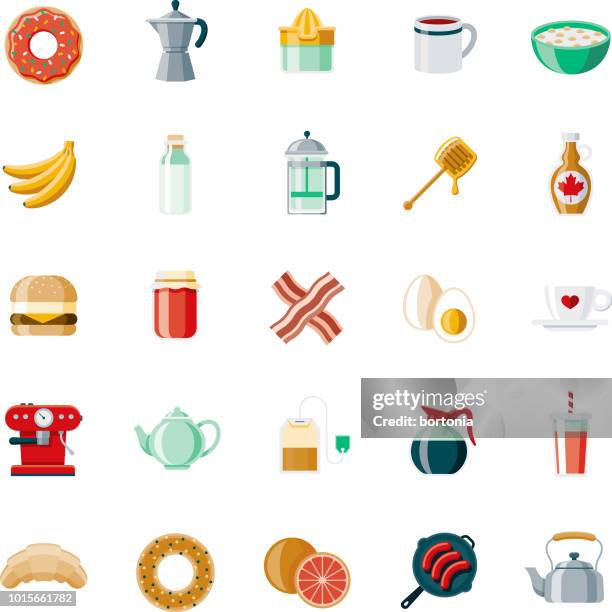 illustrations, cliparts, dessins animés et icônes de chambres d’hôtes design plat icon set - petit déjeuner