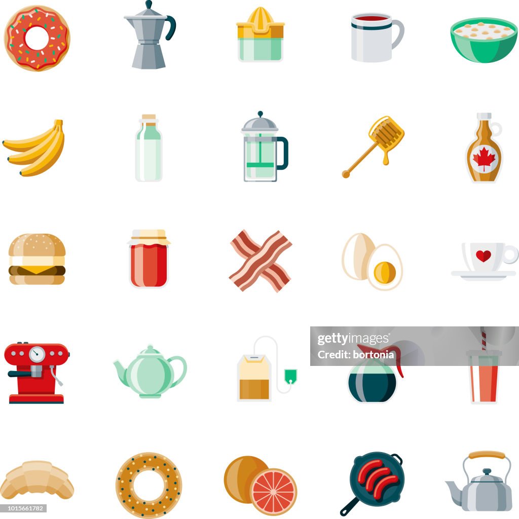 Breakfast Flat Design Icon Set