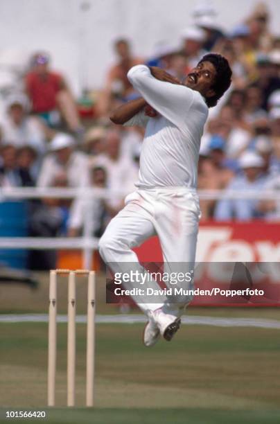 Kapil Dev bowling for India during the 1st Texaco Trophy One Day International match between England and India at Headingley in Leeds, 18th July...