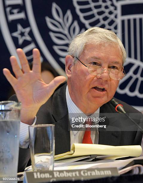 Robert Graham, former U.S. Senator from Florida and member of the Finanacial Crisis Inquiry Commission, speaks during a hearing on credit ratings...