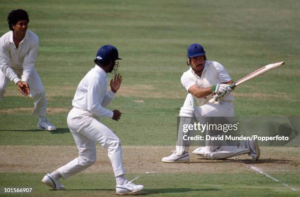 Allan Lamb batting for England on the first day of the 1st Test Match between England and India at Lord's Cricket Ground in London, 26th July 1990....