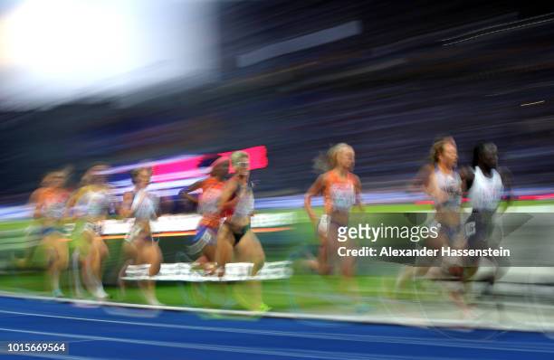 Athletes compete in the Women's 5,000m Final during day six of the 24th European Athletics Championships at Olympiastadion on August 12, 2018 in...
