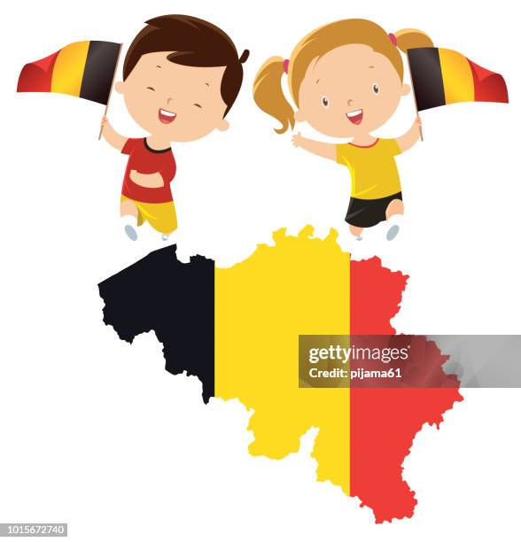 bildbanksillustrationer, clip art samt tecknat material och ikoner med barnen håller belgien flagga - belgisk kultur