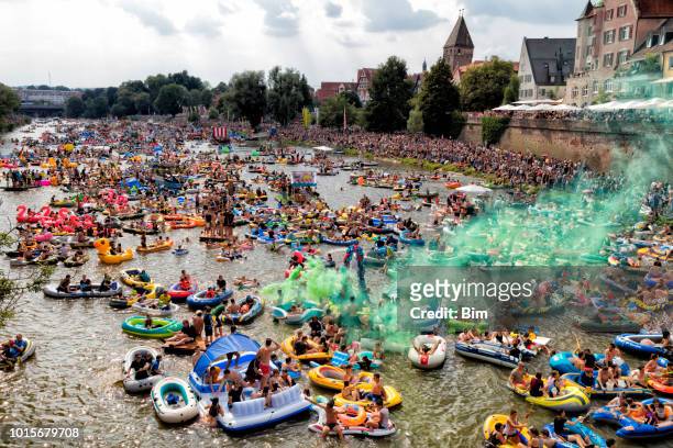 traditional nabada water carnival festival in ulm, germany - ulm stock pictures, royalty-free photos & images