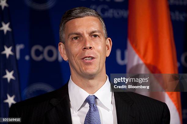 Arne Duncan, U.S. Secretary of education, speaks at the U.S.-India Business Council meeting in Washington, D.C., U.S., on Tuesday, June 2, 2010. The...