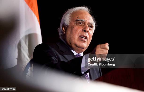 Kapil Sibal, Indian union minister of human resource development, speaks at the U.S.-India Business Council meeting in Washington, D.C., U.S., on...