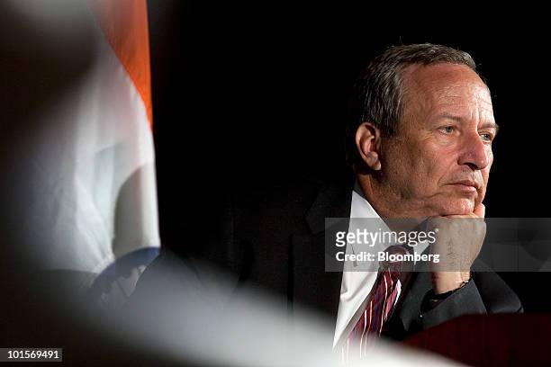 Lawrence "Larry" Summers, director of the White House's National Economic Council, listens to a question at the U.S.-India Business Council meeting...