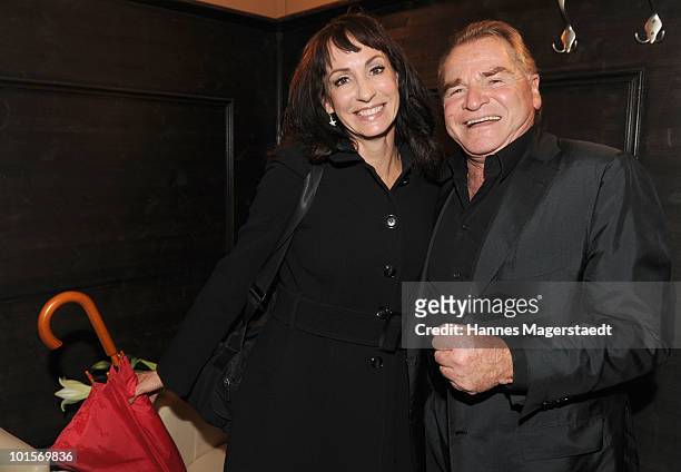 Soprano Anna Maria Kaufmann and Fritz Wepper attend the premiere of 'Puppenspiel' at the Forum Kino on June 2, 2010 in Munich, Germany.