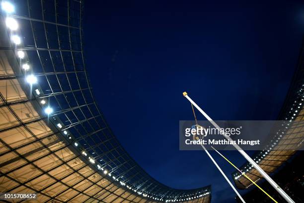 Armand Duplantis of Sweden competes in the Men's Pole Vault final during day six of the 24th European Athletics Championships at Olympiastadion on...