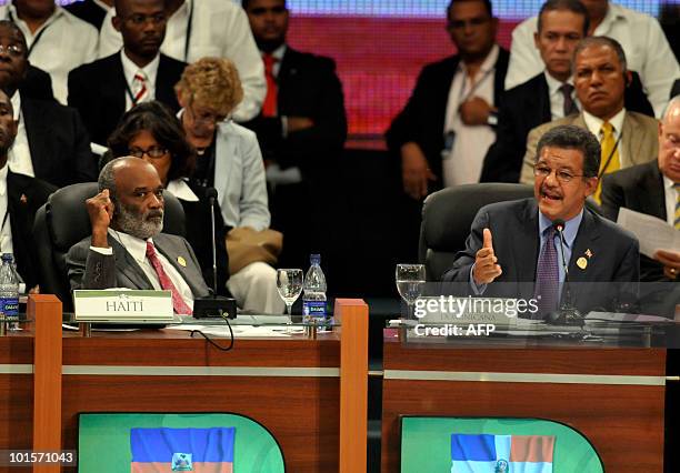 Dominican president Leonel Fernandez and Haiti's Rene Preval during the World Summit for the Future of Haiti in Punta Cana, Dominican Republic, on...