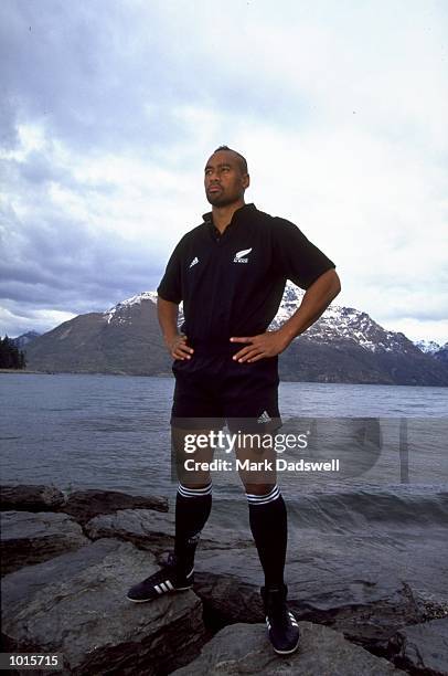 Jonah Lomu of the New Zealand All Blacks in Queenstown, New Zealand. \ Mandatory Credit: Mark Dadswell /Allsport