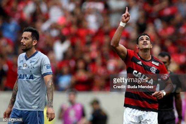 Henrique Dourado of Flamengo celebrates a scored goal against Cruzeiro during a match between Flamengo and Cruzeiro as part of Brasileirao Series A...