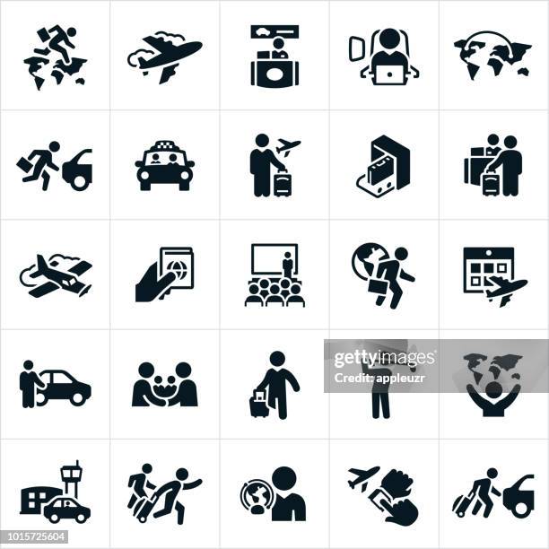 illustrazioni stock, clip art, cartoni animati e icone di tendenza di icone dei viaggi d'affari - planisfero fisico