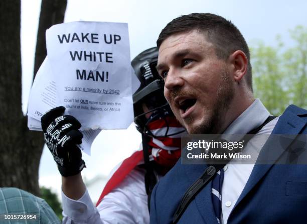 Jason Kessler , who organized the rally, speaks as white supremacists, neo-Nazis, members of the Ku Klux Klan and other hate groups gather for the...