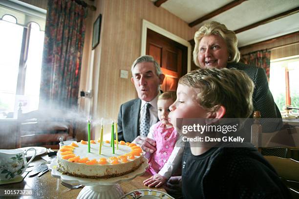 boy blowing out the candles  - vela de cumpleaños fotografías e imágenes de stock