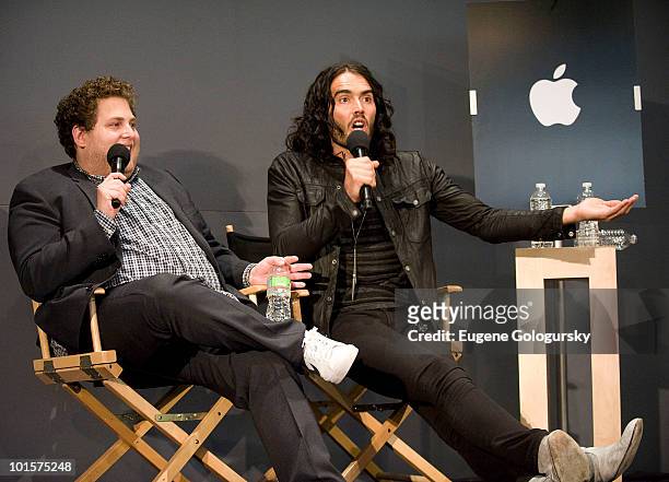 Actors Jonah Hill and Russell Brand attends Meet The Actors: "Get Him To The Greek" at the Apple Store Soho on June 2, 2010 in New York City.