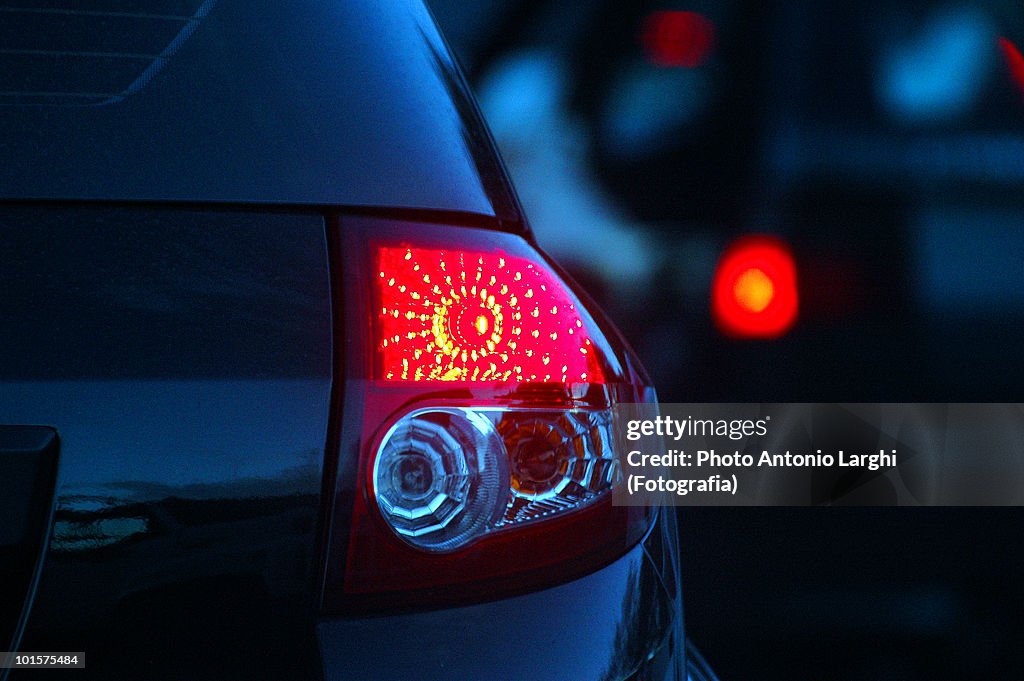 Rear light of blue car