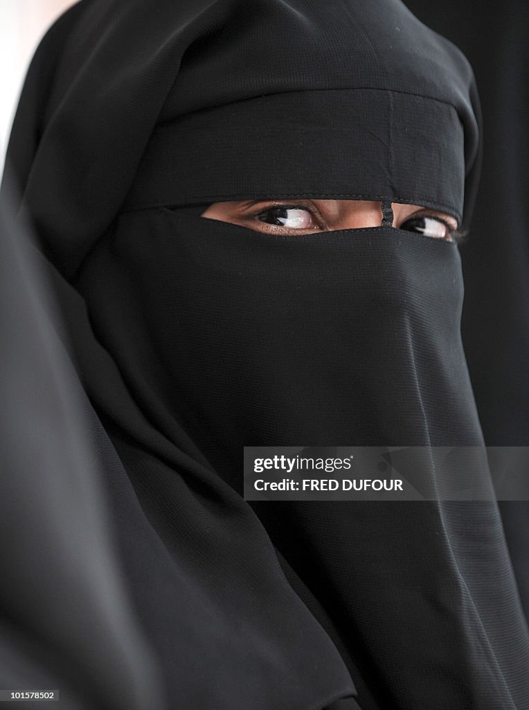 A Muslim woman wearing the niqab (veil w