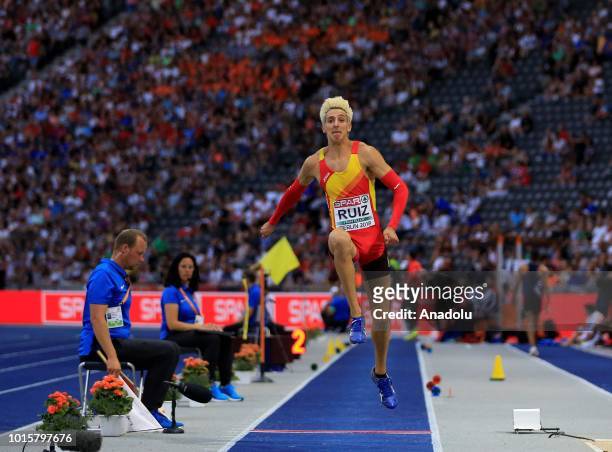 Spanish athlete Marcos Ruiz competes in triple jump final during the 2018 European Athletics Championships in Berlin, Germany on August 12, 2018.