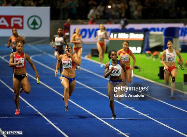 Athletes compete in women's 4x100m relay final during the 2018 European Athletics Championships in Berlin, Germany on August 12, 2018.