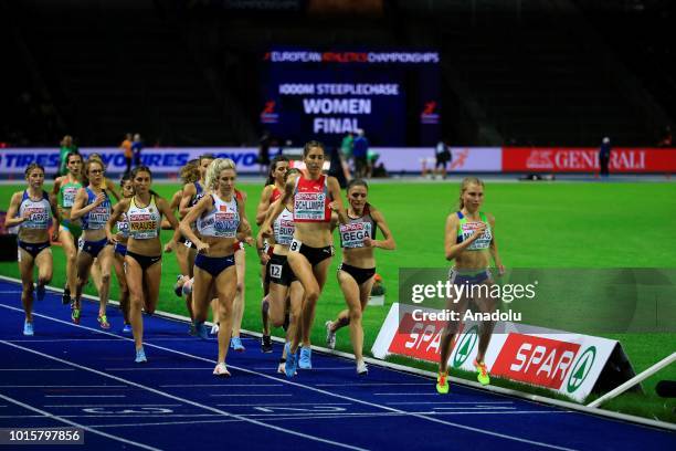 Athletes compete in women's 3000m hurdle race final during the 2018 European Athletics Championships in Berlin, Germany on August 12, 2018.