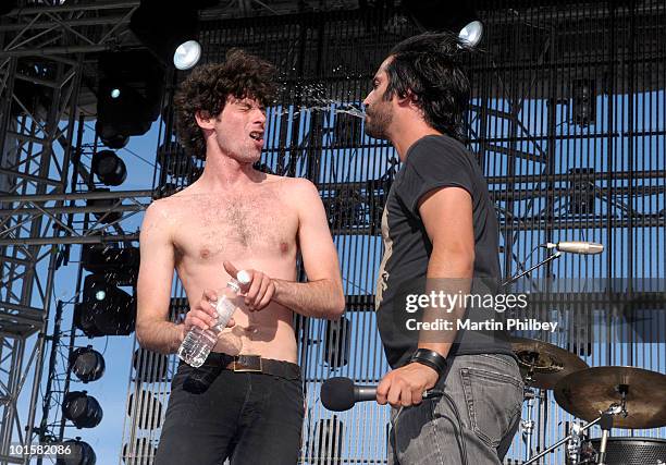 Jake Stone and Stavros Yiannoukas of Bluejuice perform on stage at the Pyramid Rock Festival on 30th December 2009 in Phillip Island, Australia.