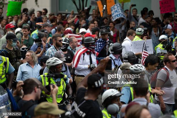 Right wing extremists stage a demonstration, named "Unite The Right 2" rally, for the one-year anniversary of the deadly far-right protests, which...