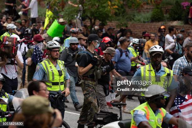 Right wing extremists stage a demonstration, named "Unite The Right 2" rally, for the one-year anniversary of the deadly far-right protests, which...