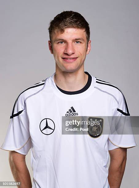 Thomas Mueller poses during the official team photocall of the German FIFA 2010 World Cup squad on June 3, 2010 in Frankfurt am Main, Germany.