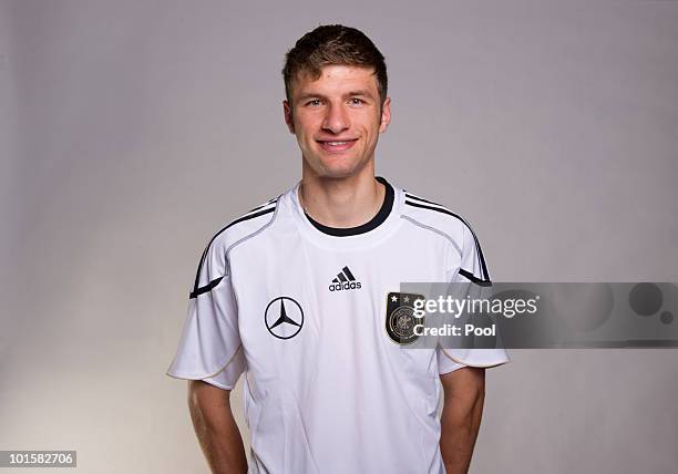 Thomas Mueller poses during the official team photocall of the German FIFA 2010 World Cup squad on June 3, 2010 in Frankfurt am Main, Germany.
