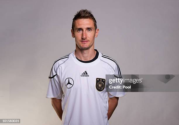 Miroslav Klose poses during the official team photocall of the German FIFA 2010 World Cup squad on June 3, 2010 in Frankfurt am Main, Germany.