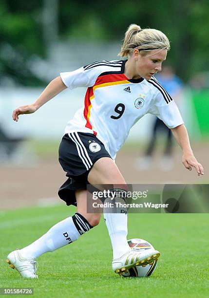 Svenja Huth of Germany runs with the ball during the U20 international friendly match between Germany and South Korea at Waldstadion on June 2, 2010...