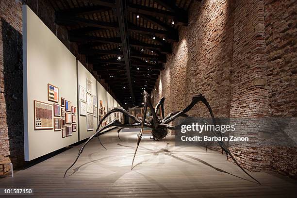 General view of works by Louise Bourgeois, during Louise Bourgeois "The fabric works" preview, at Fondazione Emilio Vedova on June 3, 2010 in Venice,...