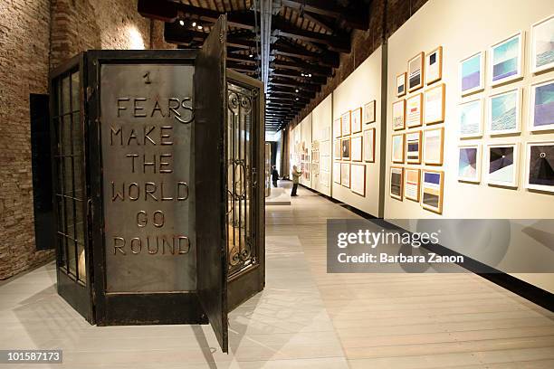 General view of works by Louise Bourgeois, during Louise Bourgeois "The fabric works" preview, at Fondazione Emilio Vedova on June 3, 2010 in Venice,...
