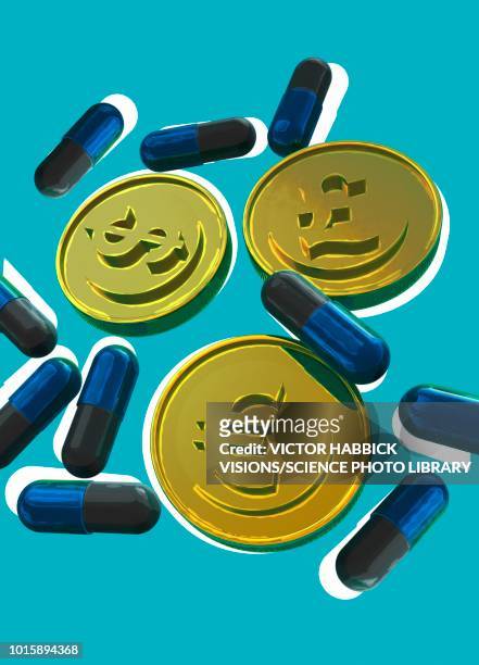 cost of drugs, conceptual illustration - tablet vertical stock illustrations