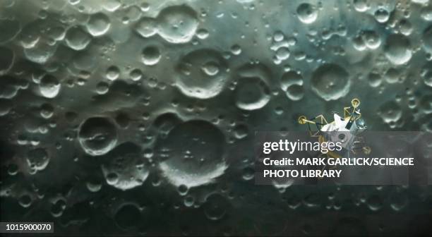 lunar module over the moon, illustration - lunar module stock illustrations