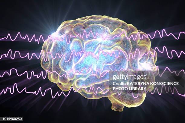 brain and brain waves during rest, illustration - waking up stock illustrations