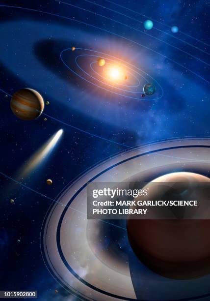 stockillustraties, clipart, cartoons en iconen met solar system illustration - comet